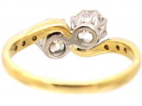 Early 20th Century 18ct Gold & Platinum Two Stone Diamond Crossover Ring