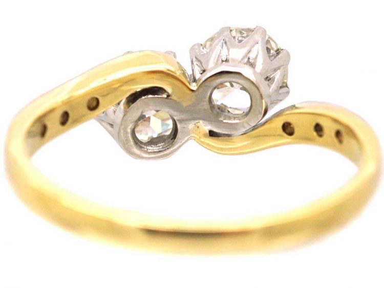 Early 20th Century 18ct Gold & Platinum Two Stone Diamond Crossover Ring