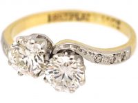 Early 20th Century 18ct Gold & Platinum Two Stone Diamond Crossover Ring