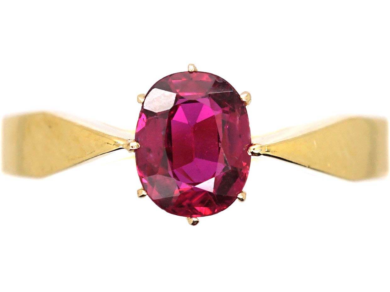 Edwardian 18ct Gold Ruby Solitaire Ring (126Z) | The Antique Jewellery ...
