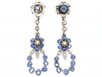 Early 20th Century 18ct White Gold, Sapphire, Diamond & Pearl Drop Earrings