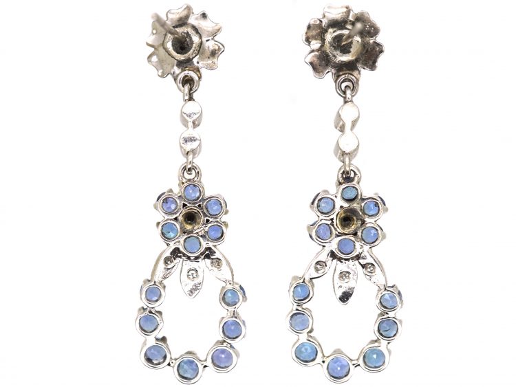 Early 20th Century 18ct White Gold, Sapphire, Diamond & Pearl Drop Earrings