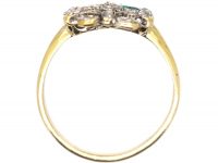 Victorian 18ct Gold, Rose Diamond Emerald & Topaz Double Heart Ring