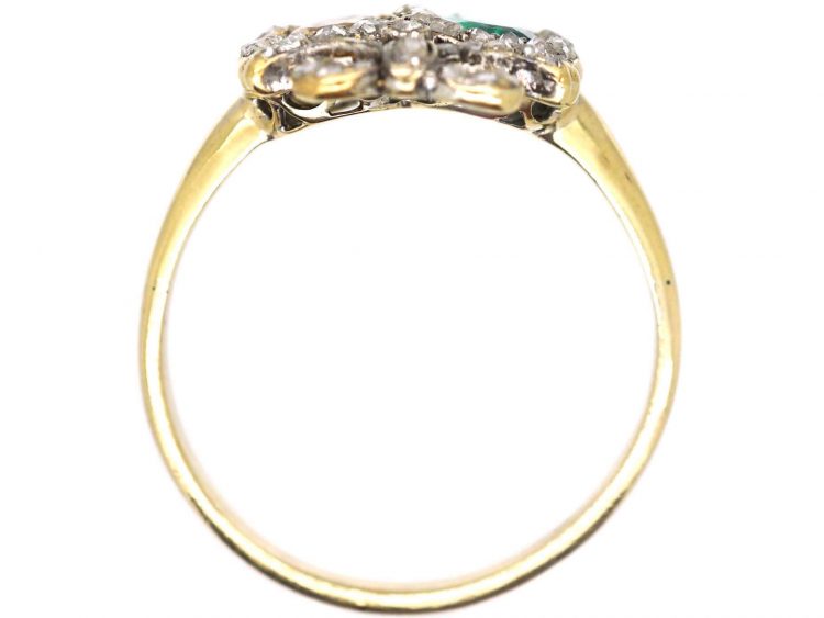 Victorian 18ct Gold, Rose Diamond Emerald & Topaz Double Heart Ring