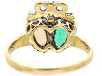 Victorian 18ct Gold, Rose Diamond Emerald & Topaz Double Heart Ring