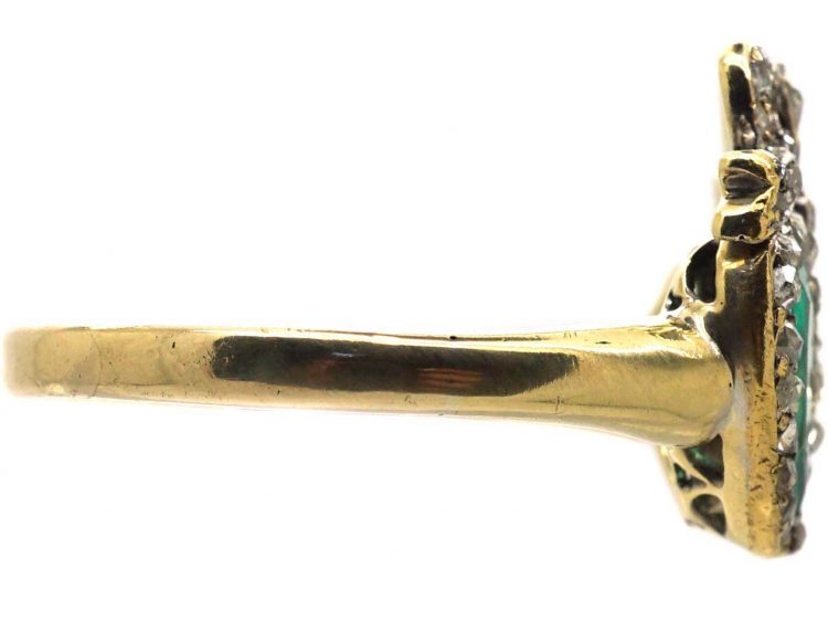 Victorian 18ct Gold, Rose Diamond Emerald & Topaz Double Heart Ring
