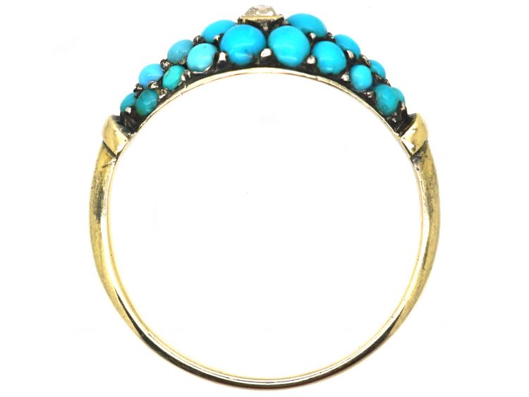 Victorian 15ct Gold & Silver Pave set Turquoise & Diamond Ring
