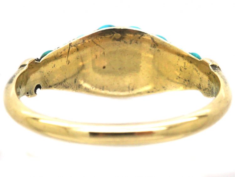 Victorian 15ct Gold & Silver Pave set Turquoise & Diamond Ring