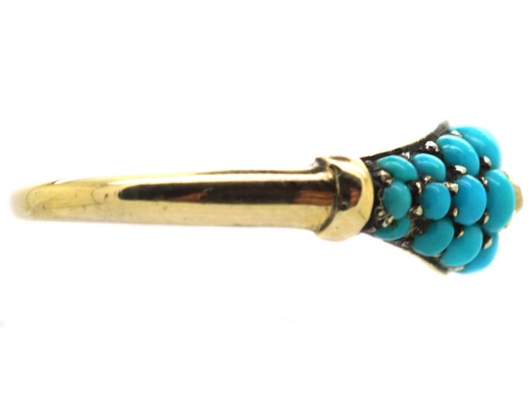Victorian 15ct Gold & Silver Pave set Turquoise & Diamond Ring