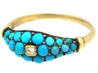 Victorian 15ct Gold & Silver Pave set Turquoise & Diamond Ring
