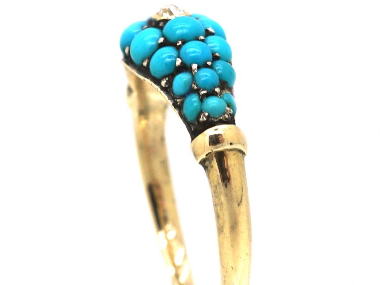 Victorian 15ct Gold & Silver Pave set Turquoise & Diamond Ring