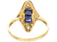 Art Deco 18ct Gold & Platinum, Sapphire & Diamond Navette Shaped Ring
