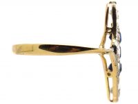 Art Deco 18ct Gold & Platinum, Sapphire & Diamond Navette Shaped Ring