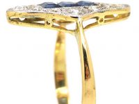 Art Deco 18ct Gold & Platinum, Sapphire & Diamond Navette Shaped Ring