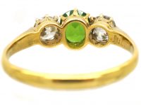 Edwardian 18ct Gold Three Stone Green Garnet & Diamond Ring