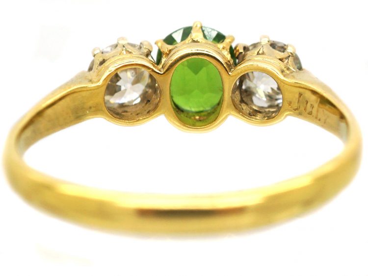 Edwardian 18ct Gold Three Stone Green Garnet & Diamond Ring