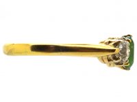 Edwardian 18ct Gold Three Stone Green Garnet & Diamond Ring