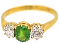 Edwardian 18ct Gold Three Stone Green Garnet & Diamond Ring