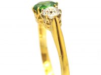 Edwardian 18ct Gold Three Stone Green Garnet & Diamond Ring