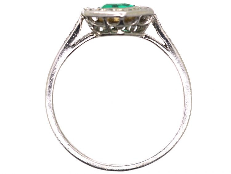 Art Deco Platinum, Hexagonal Emerald & Diamond Ring