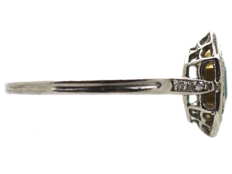 Art Deco Platinum, Hexagonal Emerald & Diamond Ring