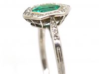 Art Deco Platinum, Hexagonal Emerald & Diamond Ring