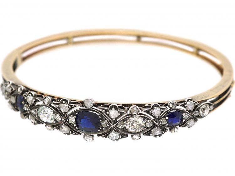 Edwardian 15ct Gold & Silver, Sapphire & Diamond Bangle