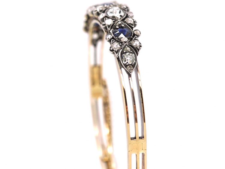 Edwardian 15ct Gold & Silver, Sapphire & Diamond Bangle