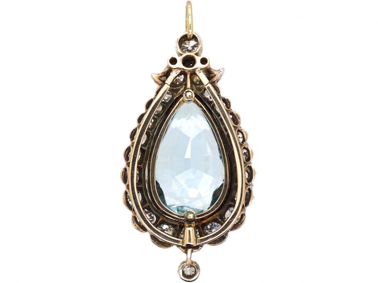 Edwardian Pear Shaped Aquamarine & Diamond Pendant