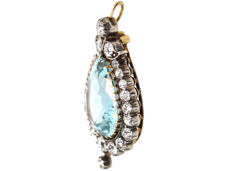 Edwardian Pear Shaped Aquamarine & Diamond Pendant