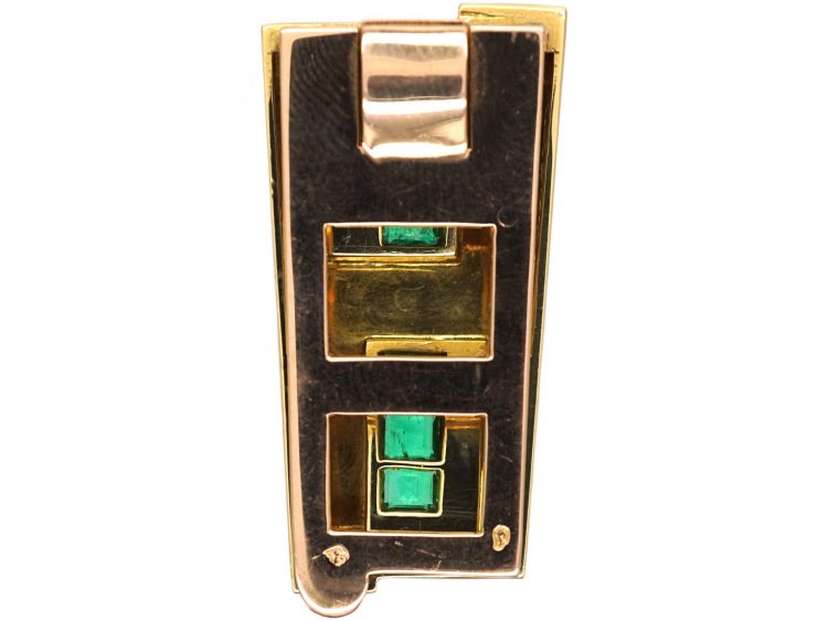 French Art Deco 18ct Gold Clip set with Emeralds by Dumont Buchard et Cie