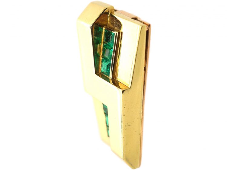 French Art Deco 18ct Gold Clip set with Emeralds by Dumont Buchard et Cie