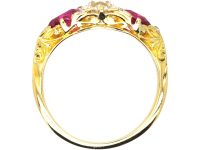 Victorian 18ct Gold Pear Shaped Burma Ruby & Diamond Carved Half Hoop Ring
