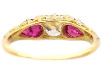 Victorian 18ct Gold Pear Shaped Burma Ruby & Diamond Carved Half Hoop Ring