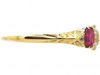 Victorian 18ct Gold Pear Shaped Burma Ruby & Diamond Carved Half Hoop Ring