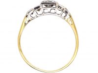 Art Deco 18ct Gold & Platinum Diamond Solitaire Ring with Baguette Cut Diamond Shoulders