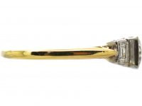 Art Deco 18ct Gold & Platinum Diamond Solitaire Ring with Baguette Cut Diamond Shoulders