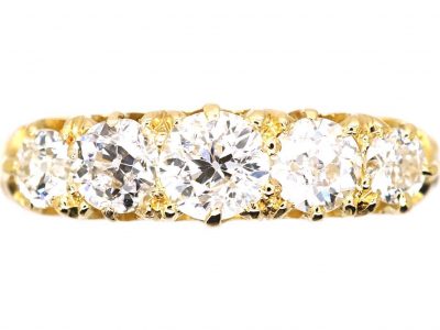 Victorian 18ct Gold Five Stone Diamond Ring with Ornate Shoulders