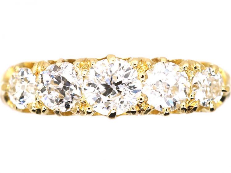 Victorian 18ct Gold Five Stone Diamond Ring with Ornate Shoulders