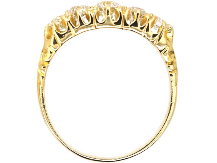 Victorian 18ct Gold Five Stone Diamond Ring with Ornate Shoulders
