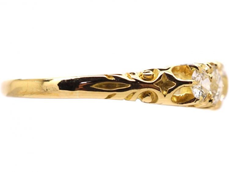 Victorian 18ct Gold Five Stone Diamond Ring with Ornate Shoulders