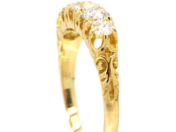 Victorian 18ct Gold Five Stone Diamond Ring with Ornate Shoulders