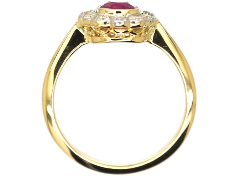 Edwardian 18ct Gold & Platinum Ruby & Diamond Oval Cluster Ring