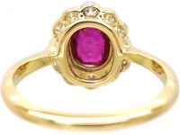 Edwardian 18ct Gold & Platinum Ruby & Diamond Oval Cluster Ring