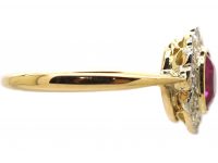 Edwardian 18ct Gold & Platinum Ruby & Diamond Oval Cluster Ring