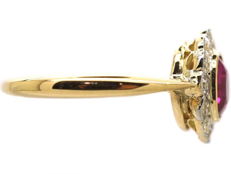Edwardian 18ct Gold & Platinum Ruby & Diamond Oval Cluster Ring