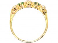 Edwardian 18ct Gold Five Stone Green Garnet & Diamond Ring