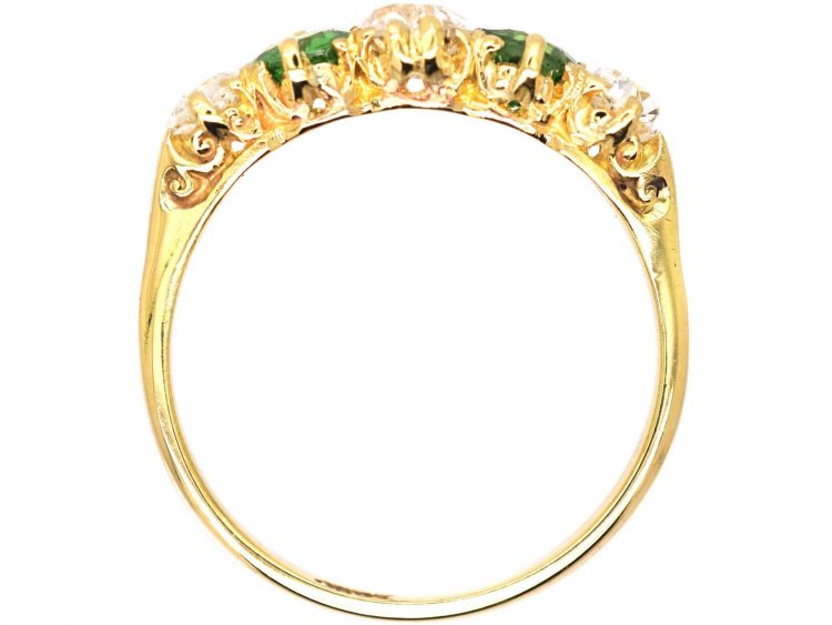 Edwardian 18ct Gold Five Stone Green Garnet & Diamond Ring