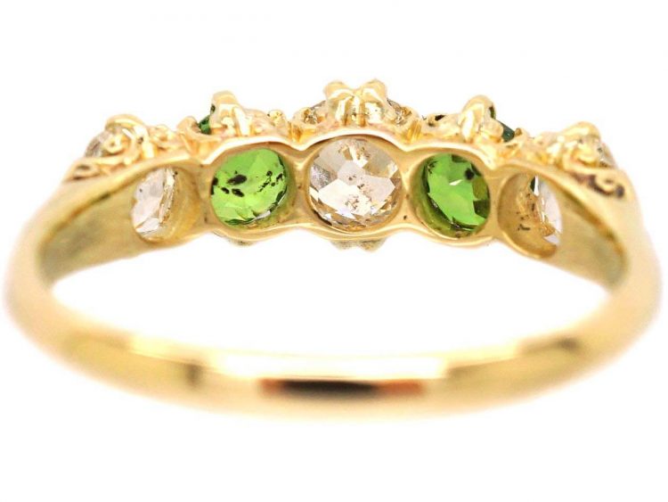 Edwardian 18ct Gold Five Stone Green Garnet & Diamond Ring