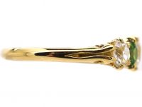 Edwardian 18ct Gold Five Stone Green Garnet & Diamond Ring
